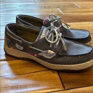 Sperry Top-Sider Gray and Pink Plaid Boat Shoes